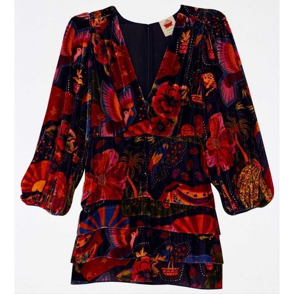 FARM RIO Crazy Mix V Neck Mini Dress - Picture 3 of 10